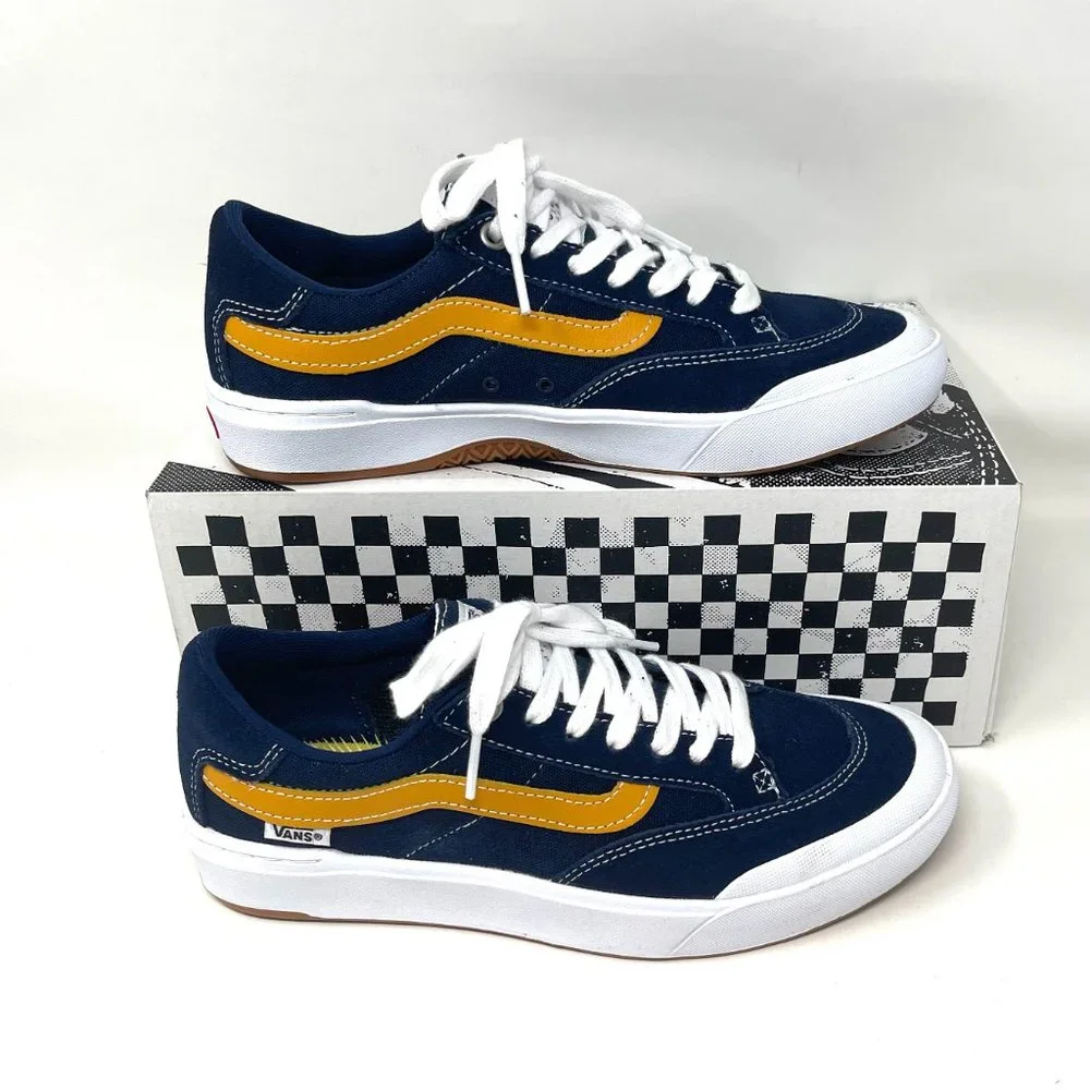 Vans Berle Navy Gold Low Top Suede Skate Shoes Women's Size 9 9.5 VN0A5JIJNGL - Picture 2 of 11